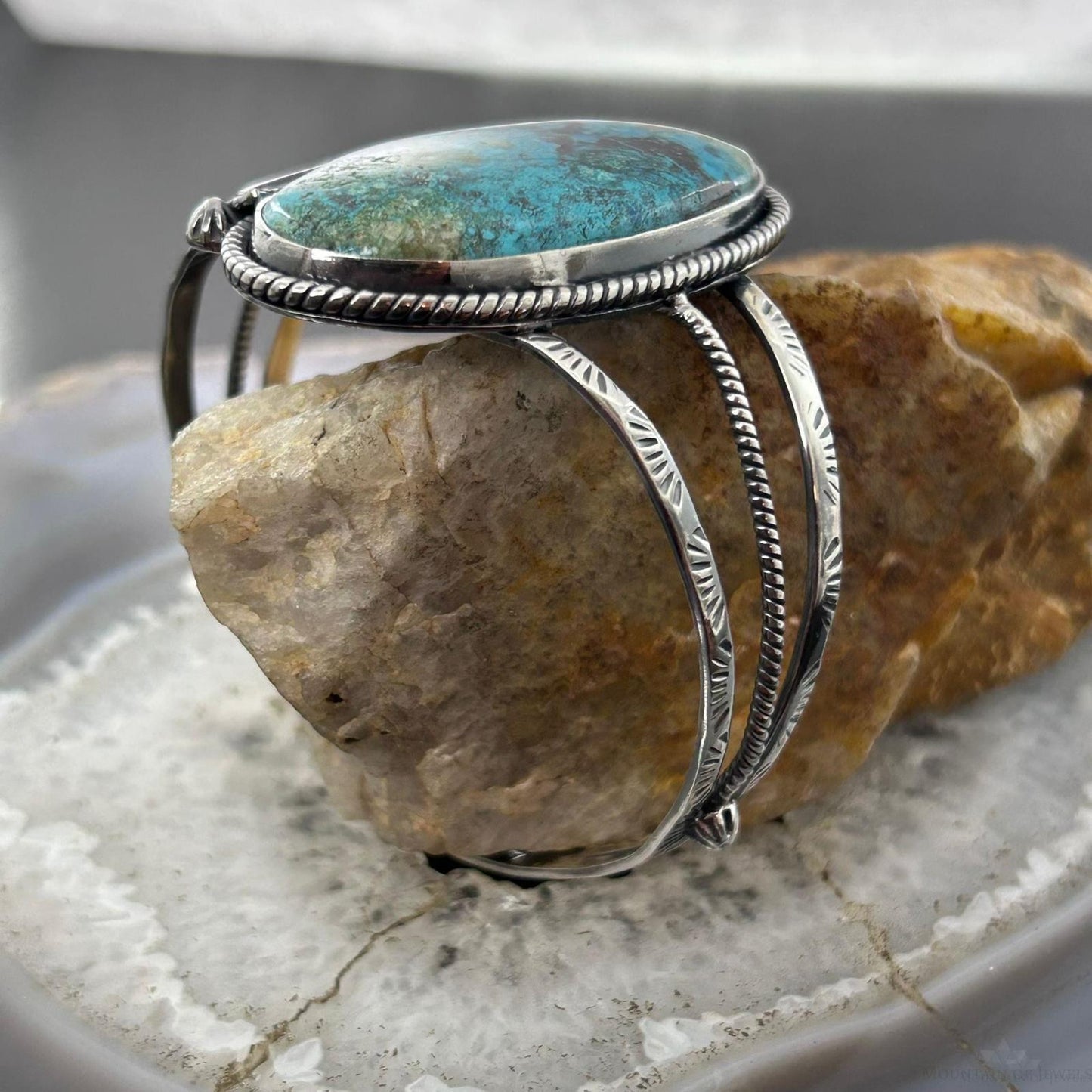 Sterling Silver Southwestern Style Large Oval Shattuckite Bracelet For Women
