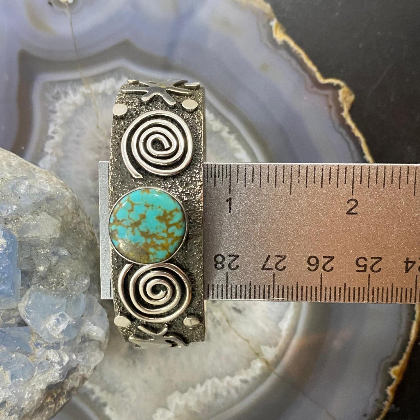 Alex Sanchez Native American Sterling Silver Turquoise Petroglyph Bracelet #5