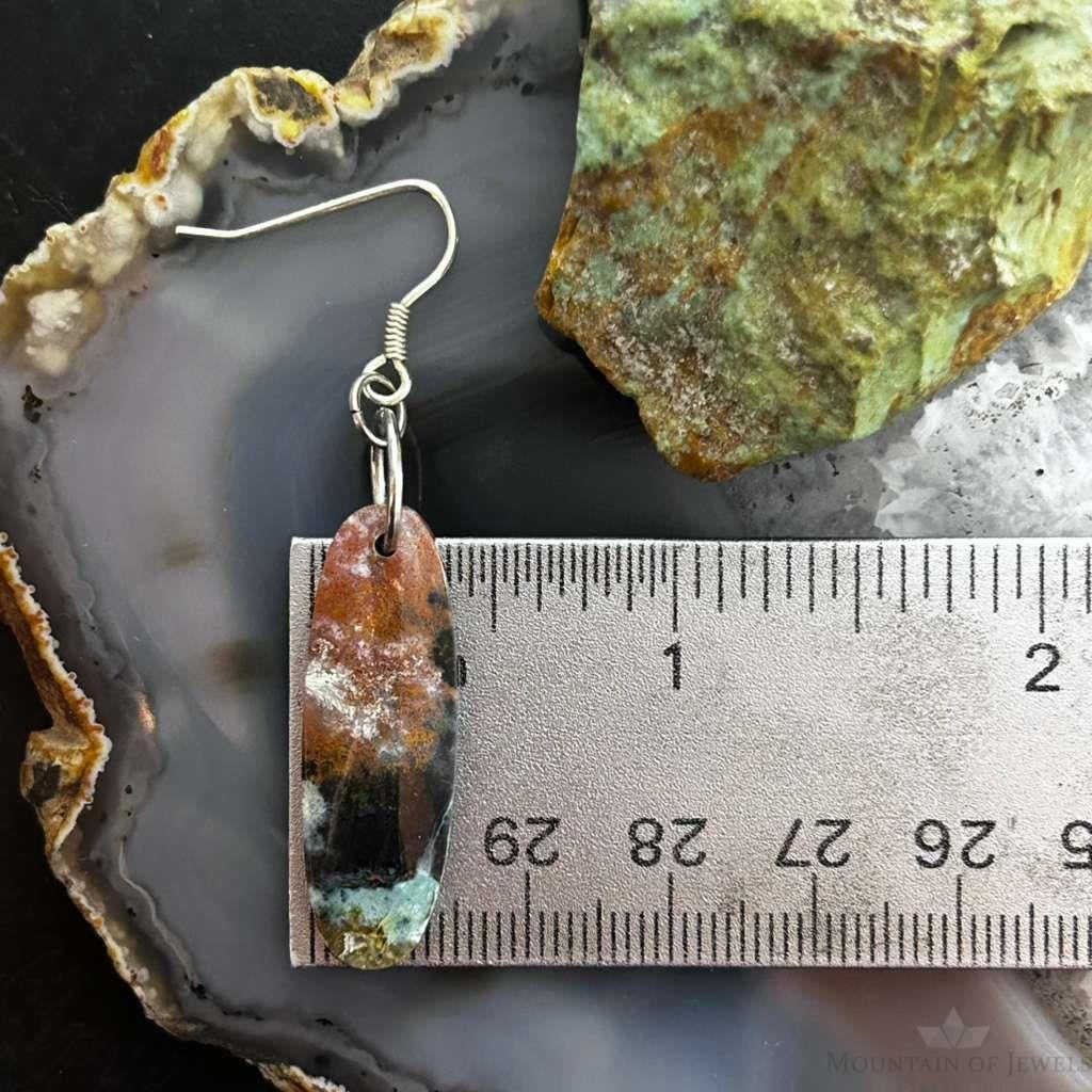 Sterling Silver Oval Chrysocolla Slab Dangle Earrings For Women #330