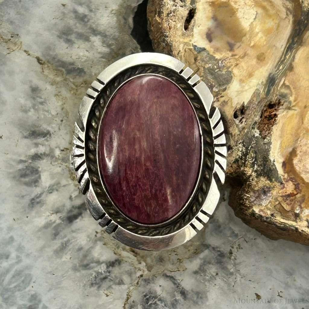 Robert Shakey Native American Sterling Silver Oval Spiny Oyster Decorated Ring Size 9 For Women