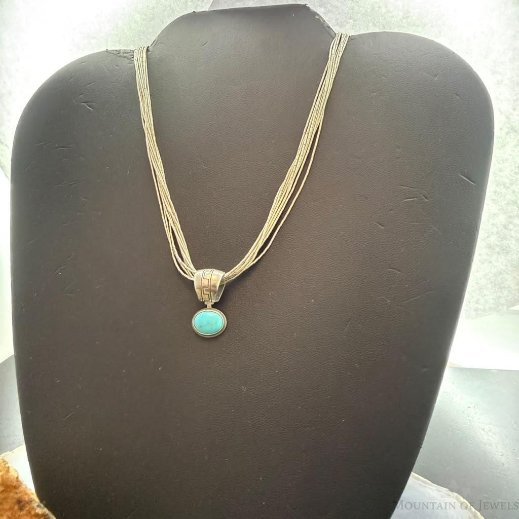 Vintage Liquid Silver 10 Strands w/Pendant Bear & Turquoise Necklace For Women