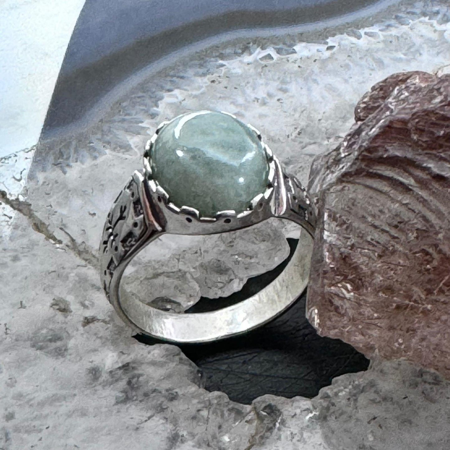 Carolyn Pollack Sterling Silver Oval Amazonite Engraved Band Ring For Women