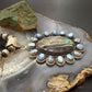 Sterling Silver Southwestern Style Blackjack &Golden Hill Turquoise Cluster Pendant For Women