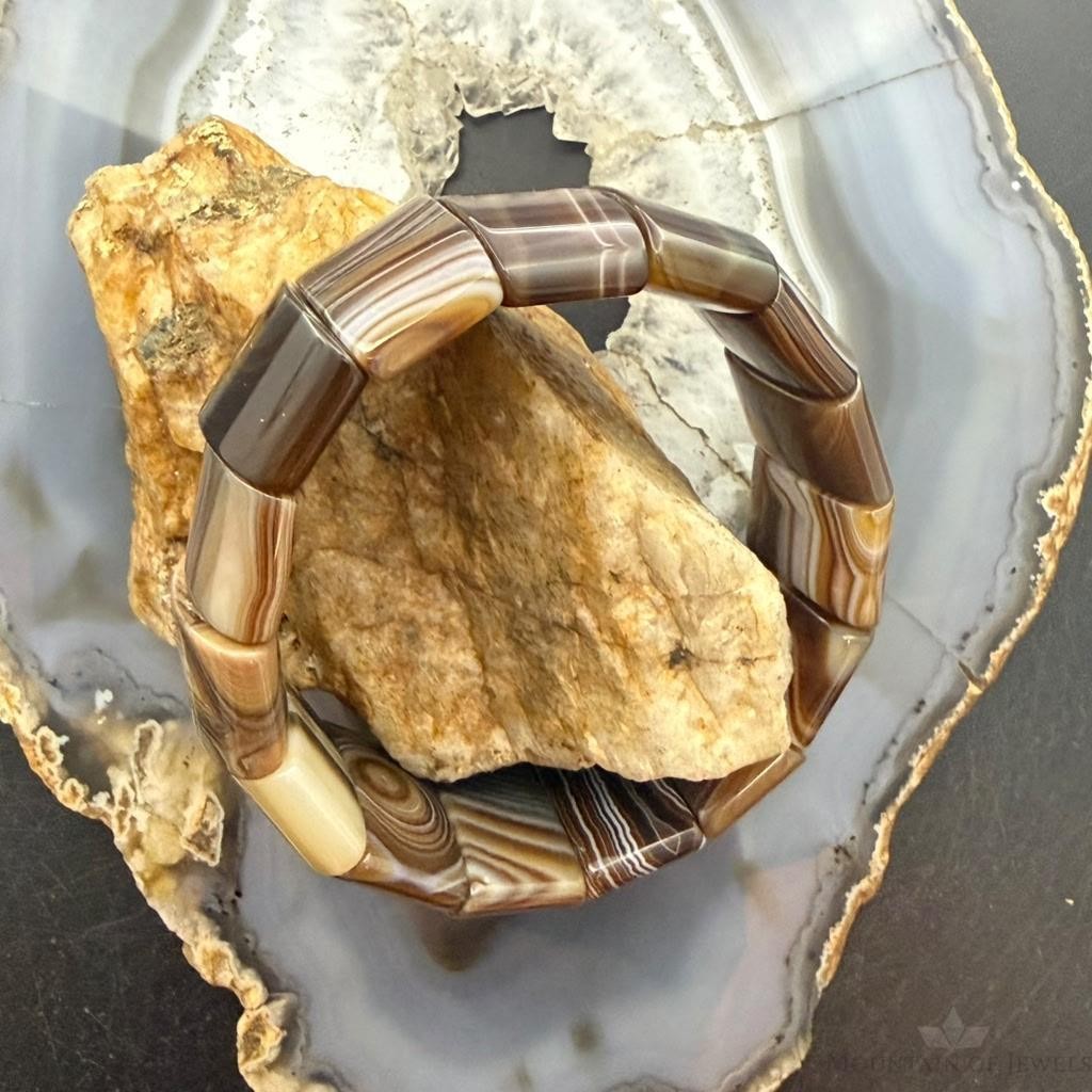 Large Rectangle Agate Beads Stretch Bracelet For Women