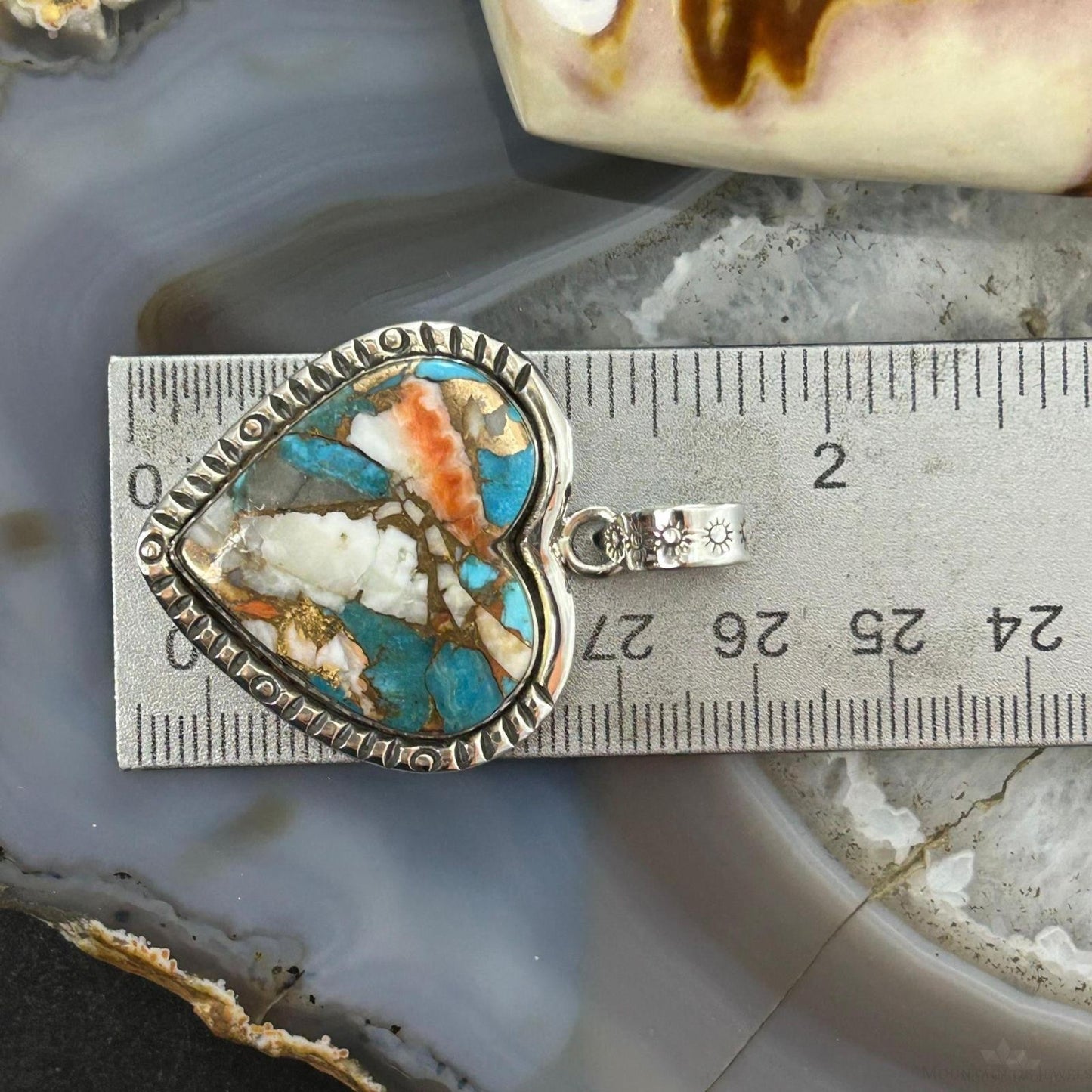 Sterling Silver Southwestern Style Turquoise Spiny Oyster Heart Pendant For Women
