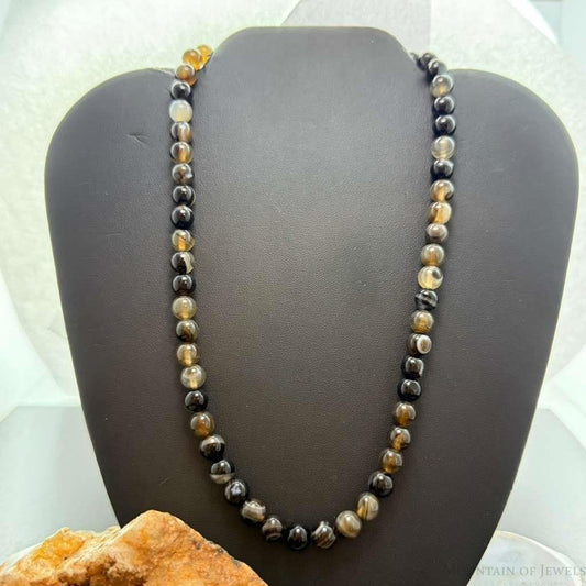 Sterling Silver Southwestern Style 8mm Smoky Onyx Beads 18" Necklace For Women