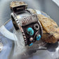 Vintage Native American Sterling Silver 8 Natural Kingman Turquoise Watch Cuff For Men