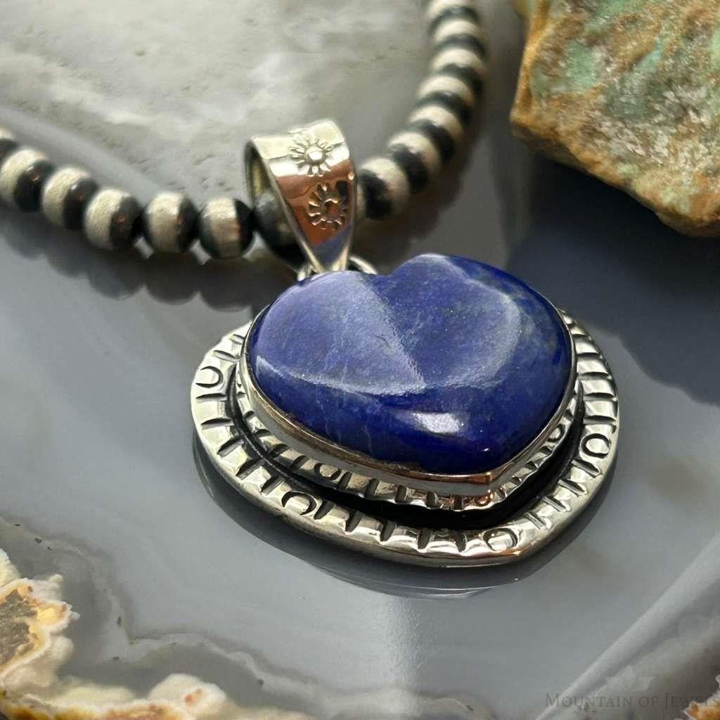 Sterling Silver Southwestern Style Lapis Heart Decorated Pendant For Women #2