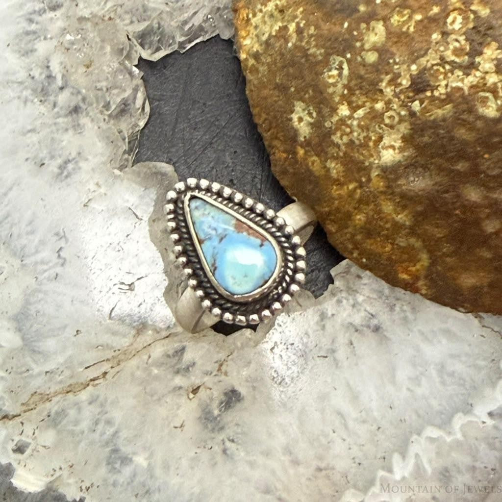 Sterling Silver Southwestern Style Teardrop Golden Hill Turquoise Adjustable Ring For Women