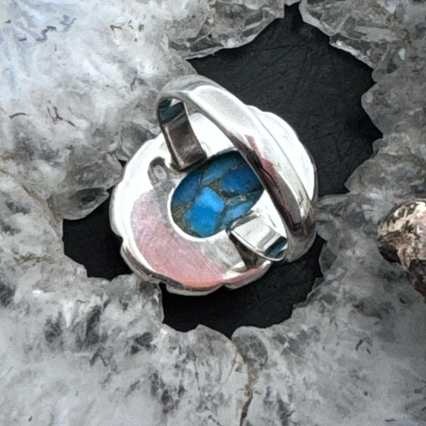 Sterling Silver Southwestern Style Oval Copper Turquoise Decorated Ring For Women