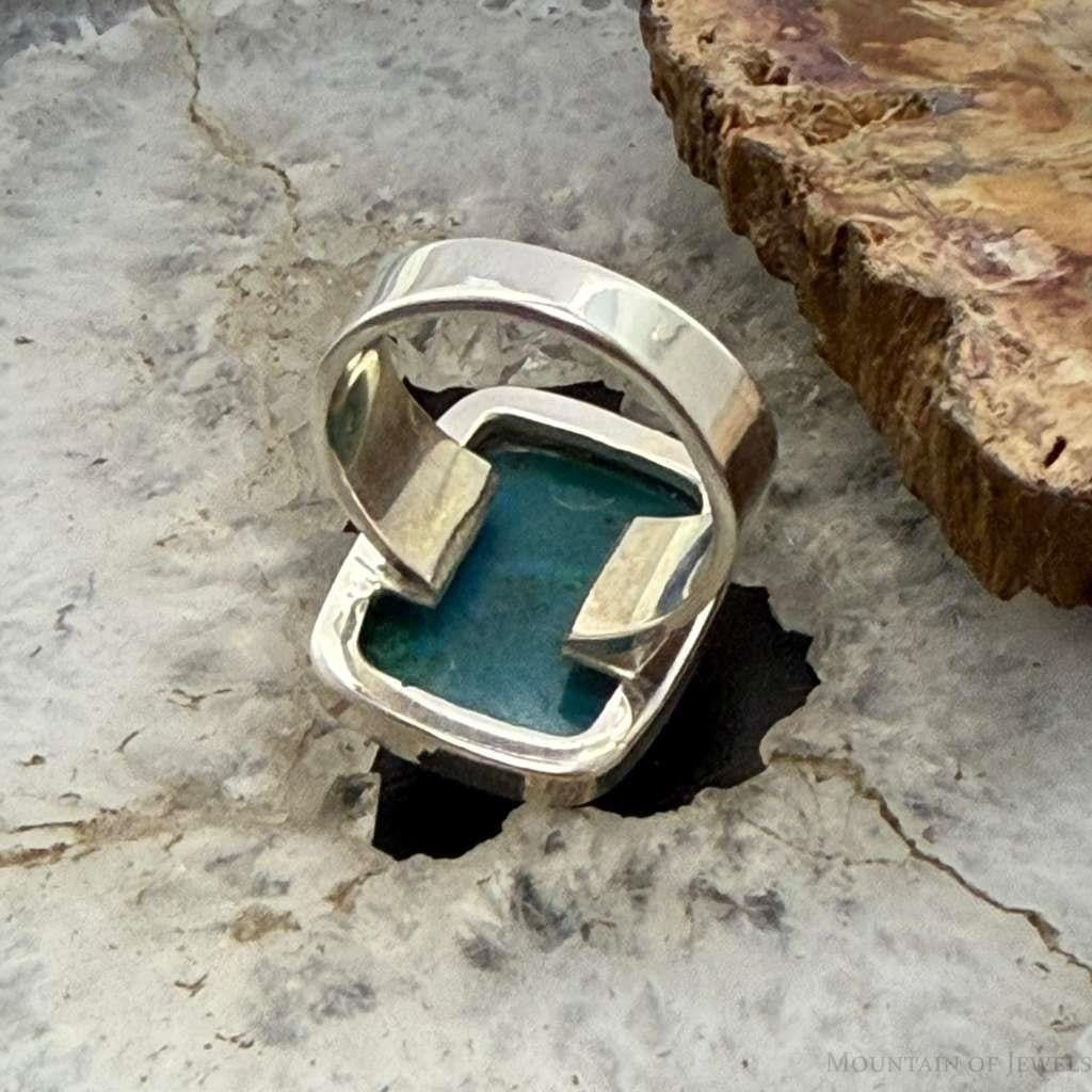 Sterling Silver Southwestern Style Rectangle Chrysocolla Ring Size 8.75 For Women