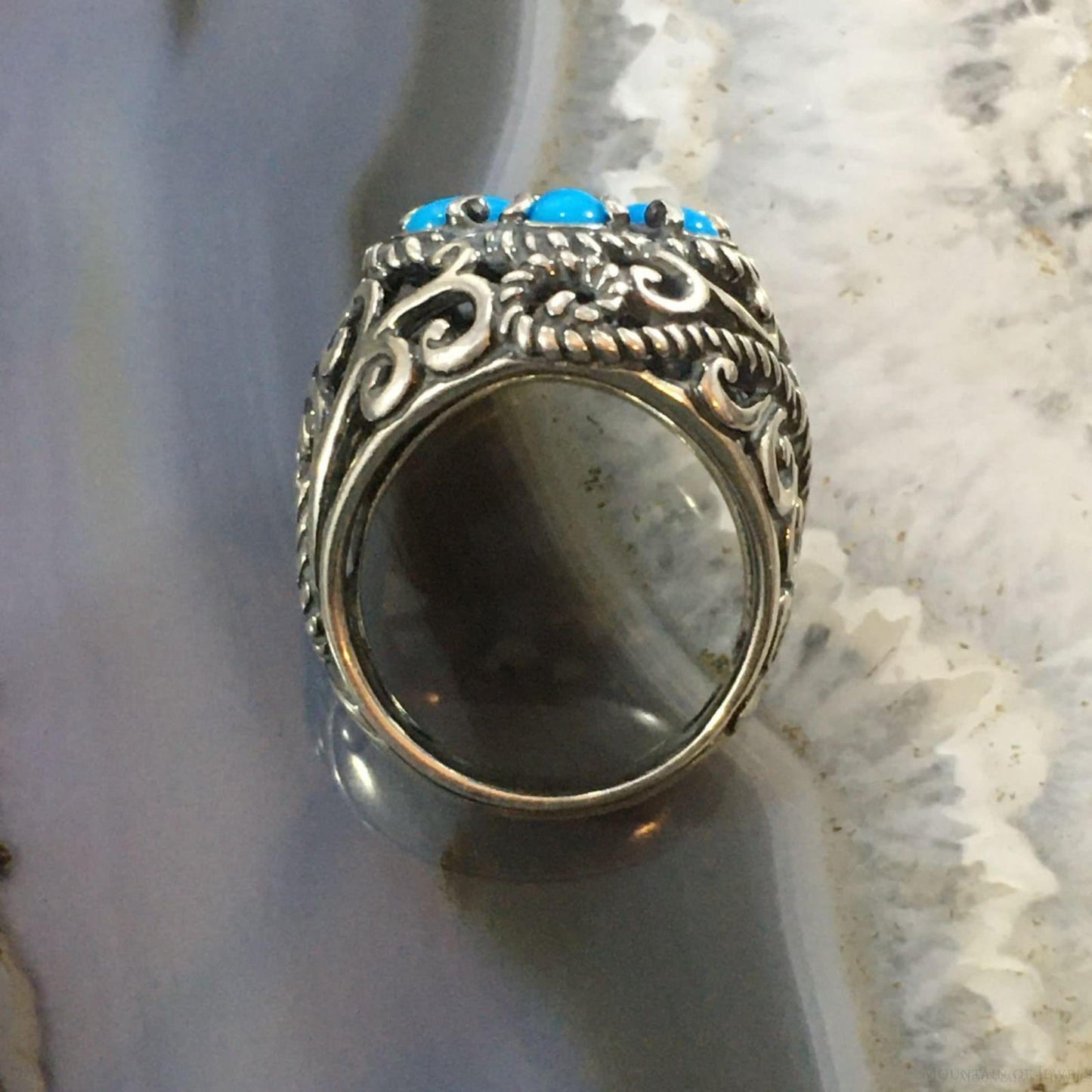 Carolyn Pollack Southwestern Style Sterling Silver 6 Turquoise Flower Ring For Women