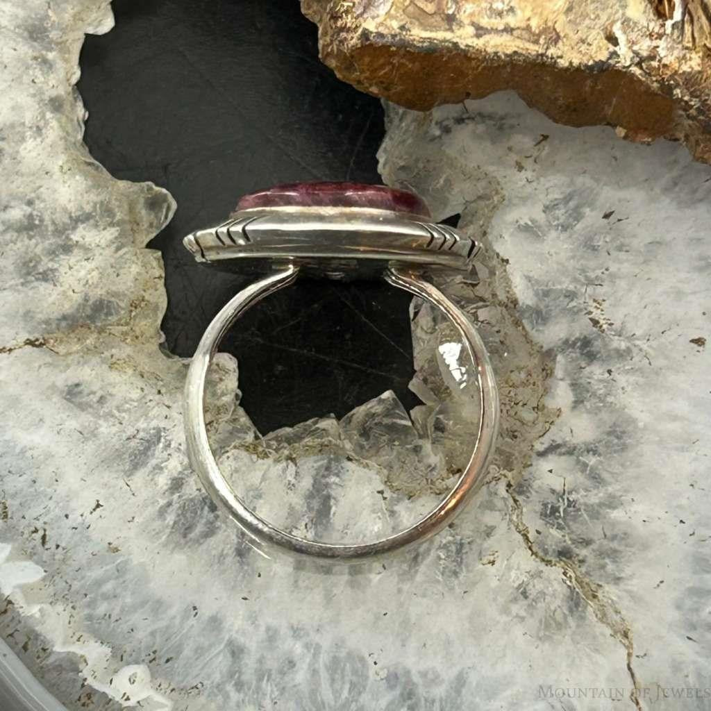 Robert Shakey Native American Sterling Silver Oval Spiny Oyster Decorated Ring Size 9 For Women