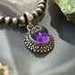 Sterling Silver Southwestern Style Oval Amethyst Decorated Charm/Pendant For Women