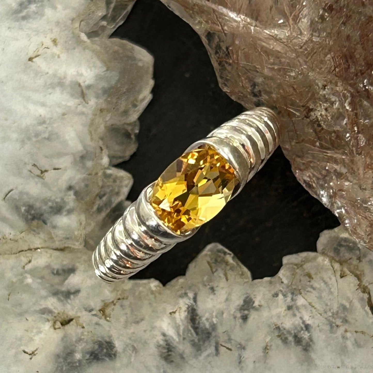 Carolyn Pollack Sterling Silver Faceted Citrine Decorated Ring For Women