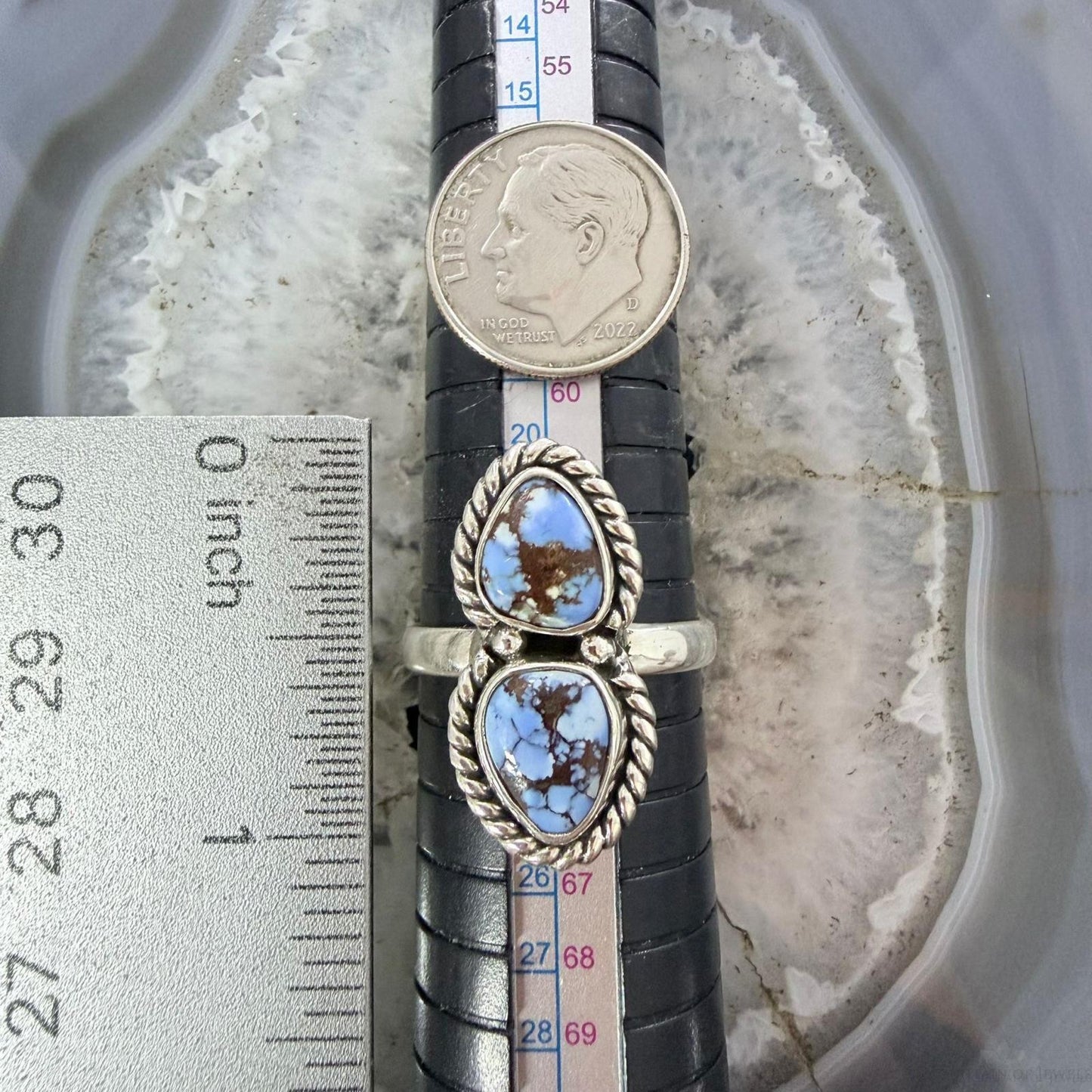 Sterling Silver Southwestern Style 2 Golden Hill Turquoise Ring Size 10.75 For Women