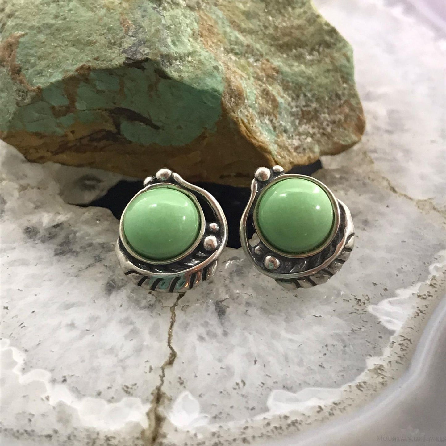 Carolyn Pollack Sterling Silver Round Green Turquoise Stud Earrings For Women