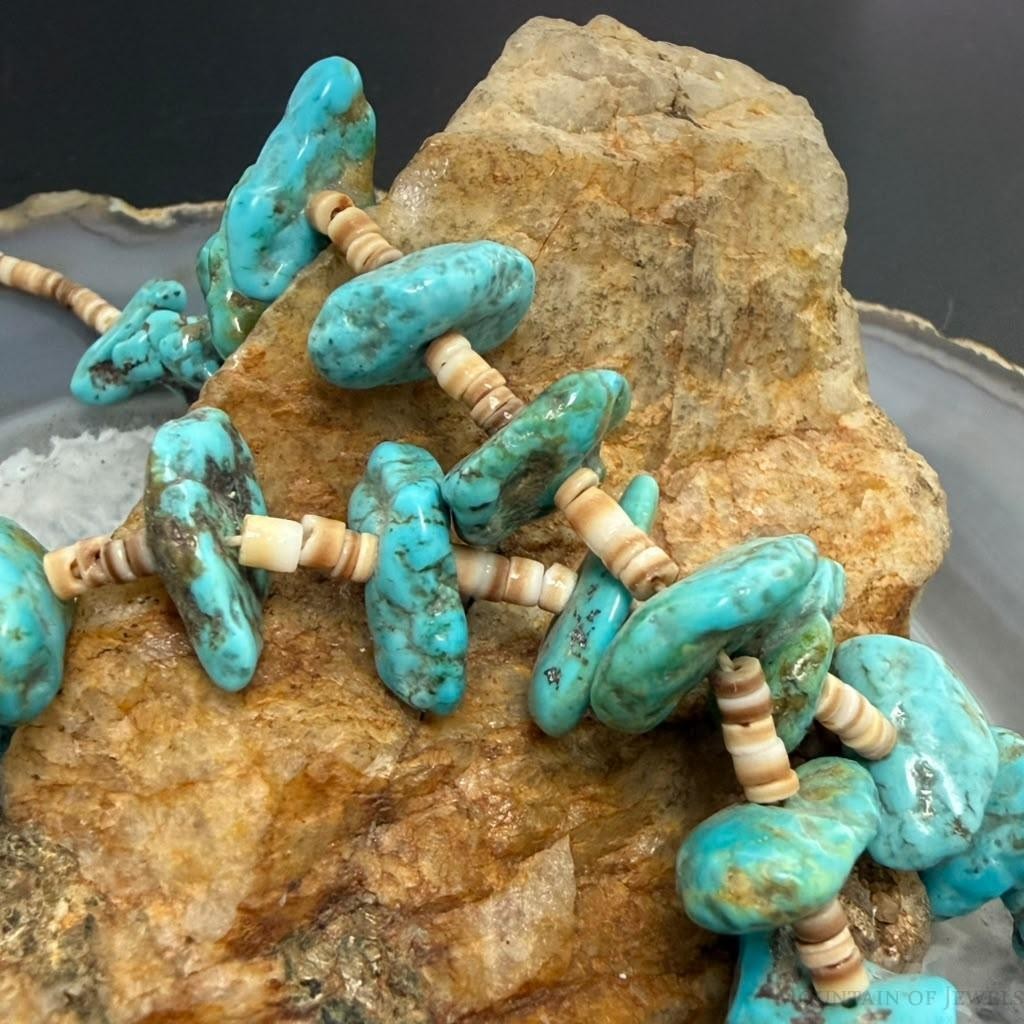 Vintage Native American Chunky Turquoise & Heishi Beads 20" Necklace For Women