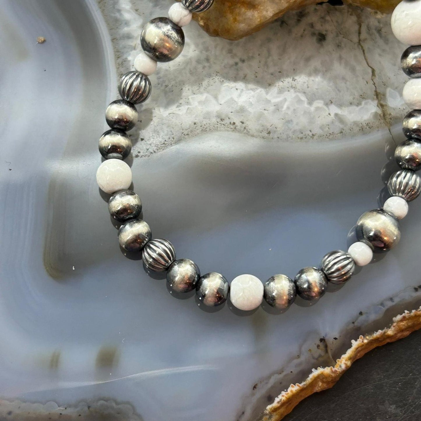 Carolyn Pollack Sterling Silver 5mm-10mm with Howlite Beads 16"-18" Necklace For Women