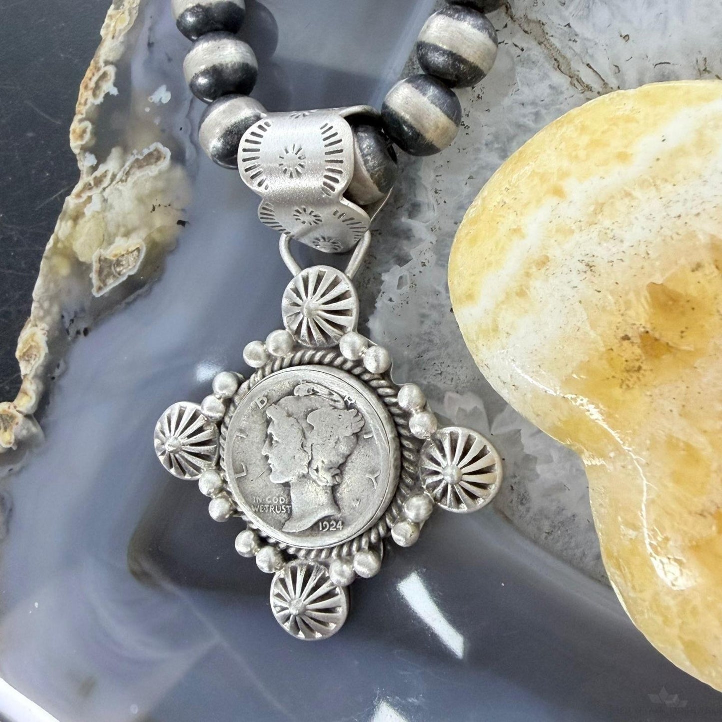 1924 Genuine 90% Silver US Mercury Dime Decorated Unisex Pendant