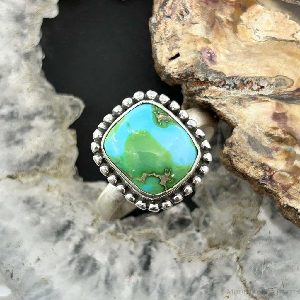 Sterling Silver Southwestern Style Square Sonora Gold Turquoise Adjustable Ring #6
