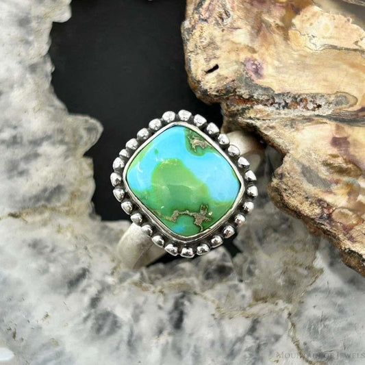 Sterling Silver Southwestern Style Square Sonora Gold Turquoise Adjustable Ring #6