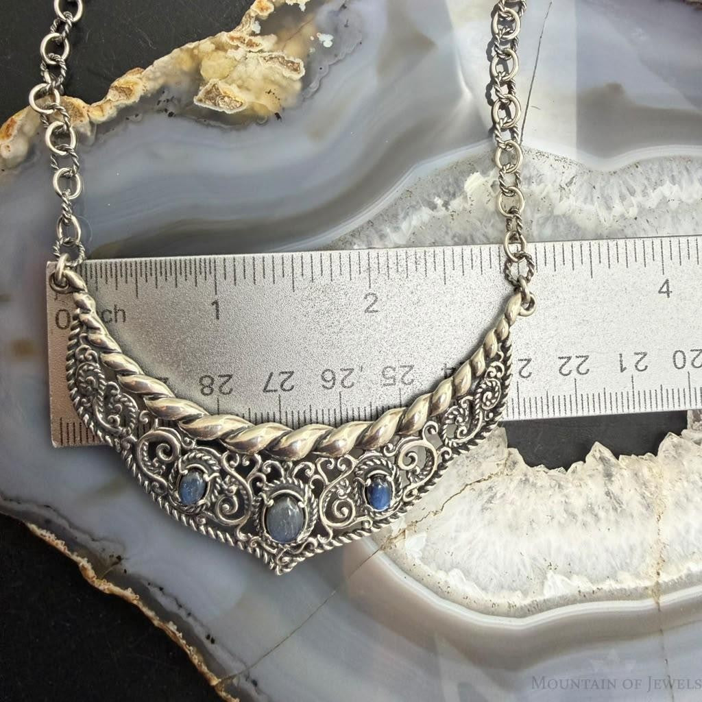 Carolyn Pollack Sterling Silver 3 Oval Labradorite 19" Swirl Decorated Necklace For Women