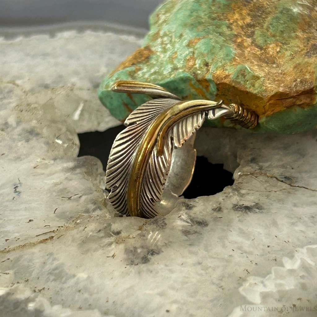 Harvey Mace Native American Sterling Silver & GF Feather Ring Size 8.5 For Women
