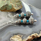 Native American Sterling Silver Grooved Saucer Pearl Beads w/Turquoise Dangle Earringsn For Women