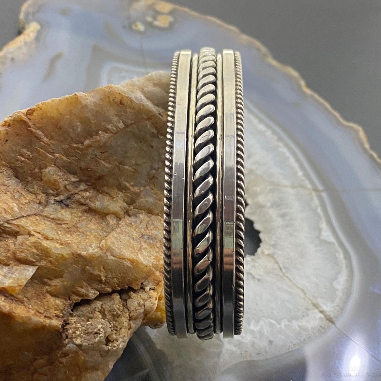 Tahe Vintage Native American Sterling Silver Stripes & Rope Bracelet For Men