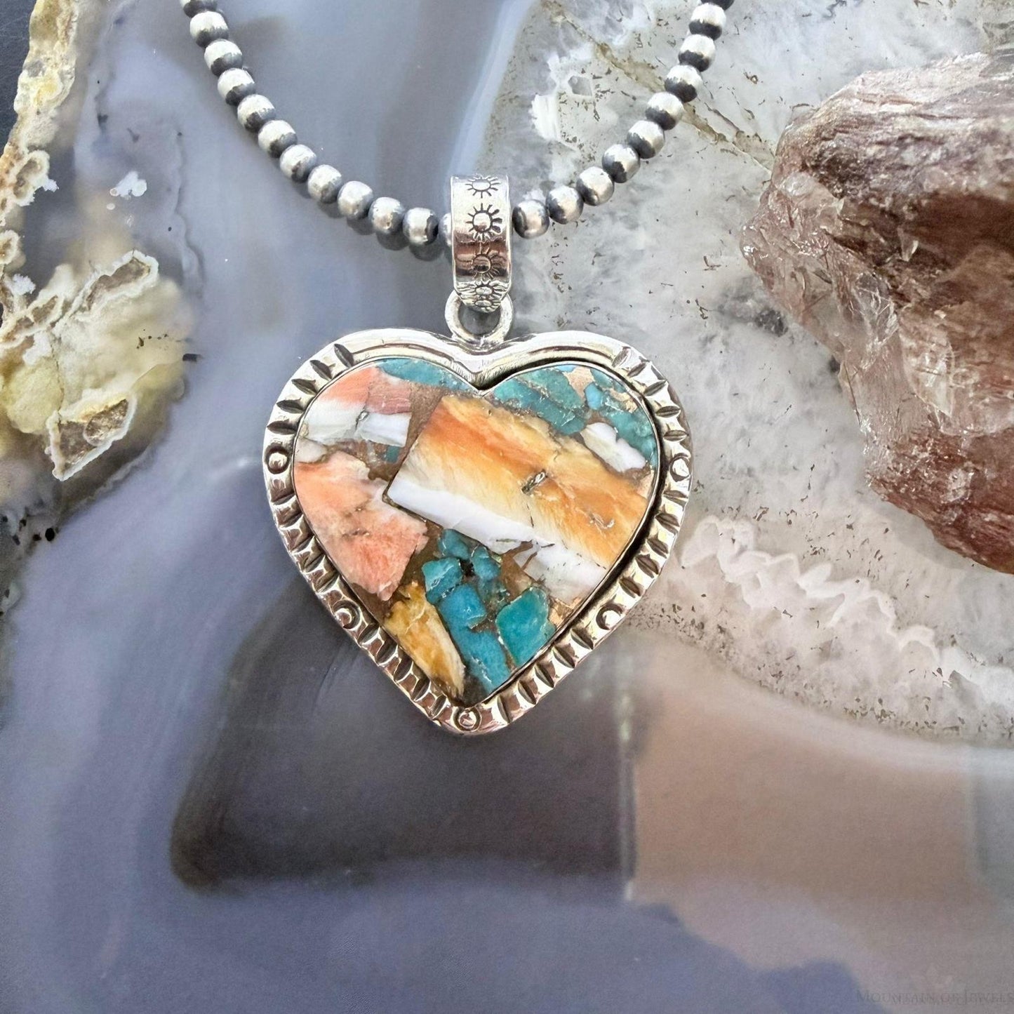 Sterling Silver Southwestern Style Spiny Oyster Turquoise Heart For Women