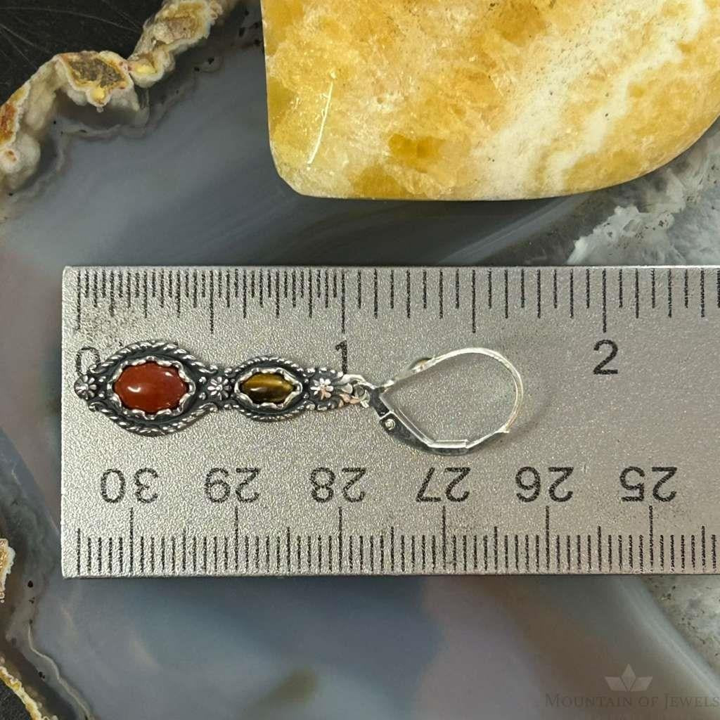 Carolyn Pollack Sterling Silver Red Jasper & Tiger's Eye Dangle Earrings For Women