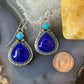 Native American Sterling Silver Teardrop Lapis & Turquoise Dangle Earrings For Women