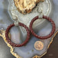 Carolyn Pollack Sterling Silver Maroon Braided Leather Hoop Earrings For Women