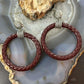 Carolyn Pollack Sterling Silver Maroon Braided Leather Hoop Earrings For Women