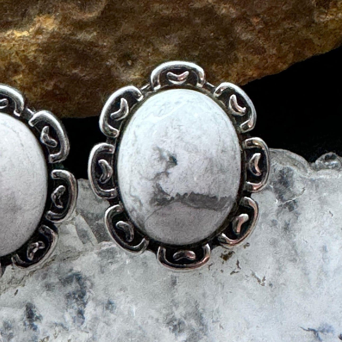 Carolyn Pollack Sterling Silver Oval Howlite Decorated Stud Earrings For Women