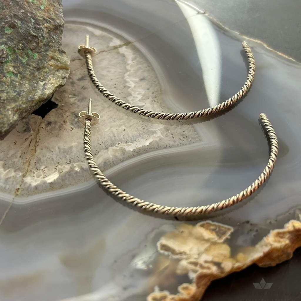 Sterling Silver Twisted Rope Half Moon Hoop Earrings For Women