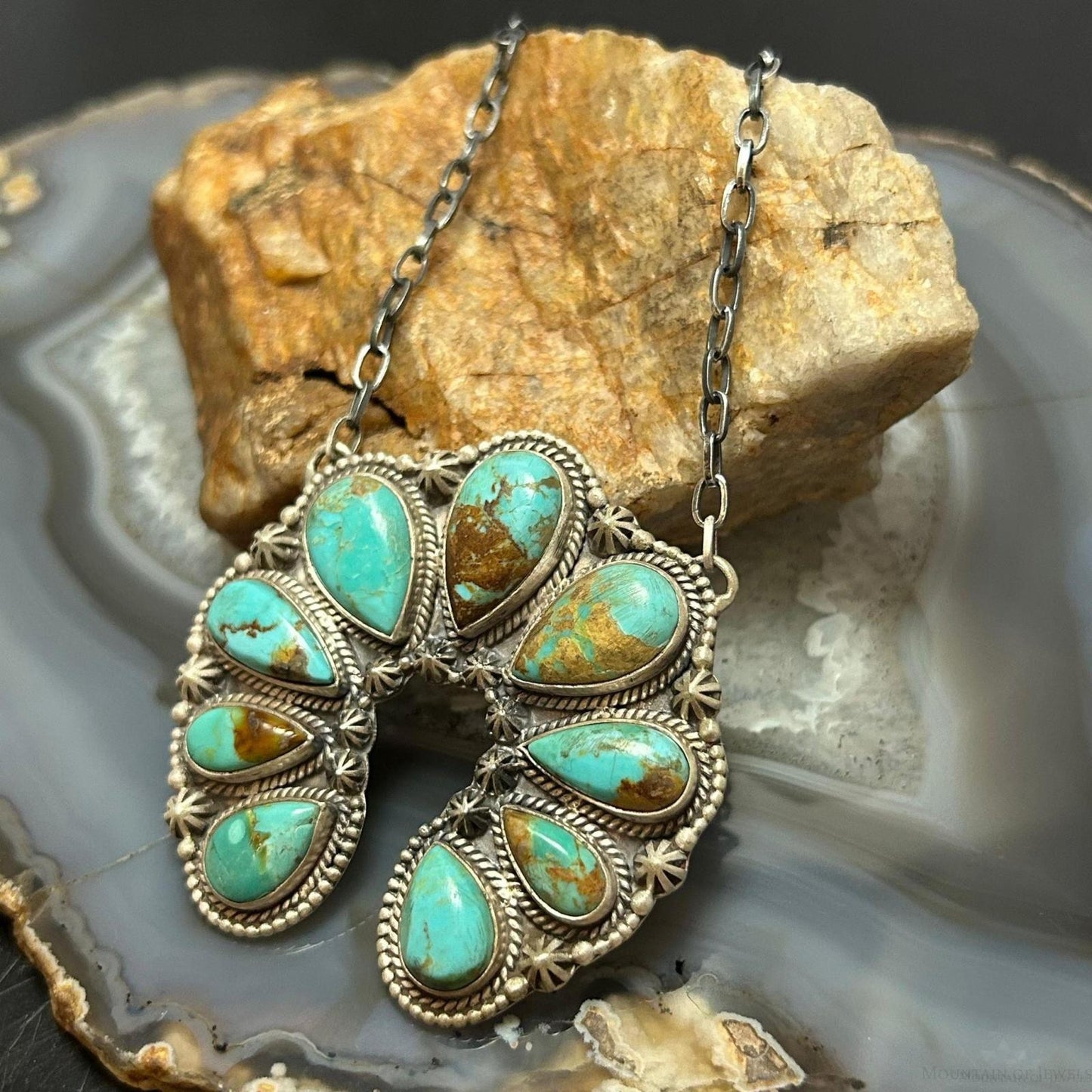 Sterling Silver Southwestern Style Kingman Turquoise Naja 19" Necklace For Women