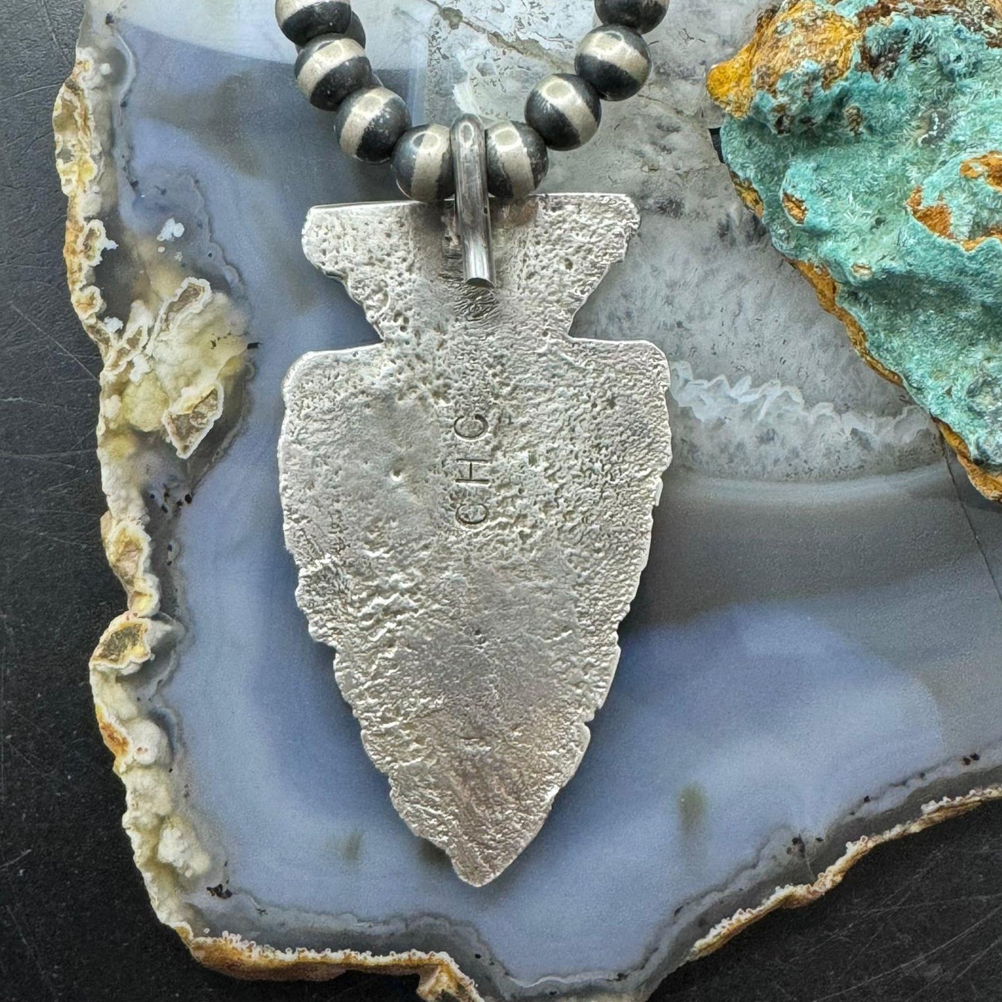 Cheyenne Custer Sterling Silver Tufa Cast Large Arrowhead Unisex Hook Pendant