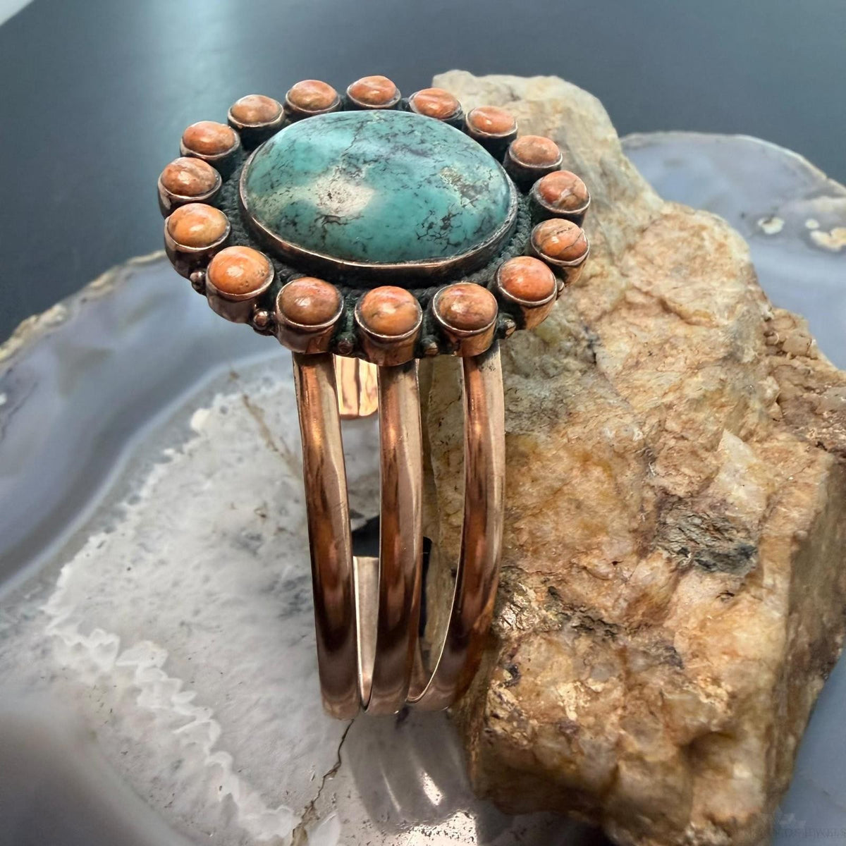 Copper Southwestern Style Tibetan Turquoise & Spiny Oyster Bracelet For Women