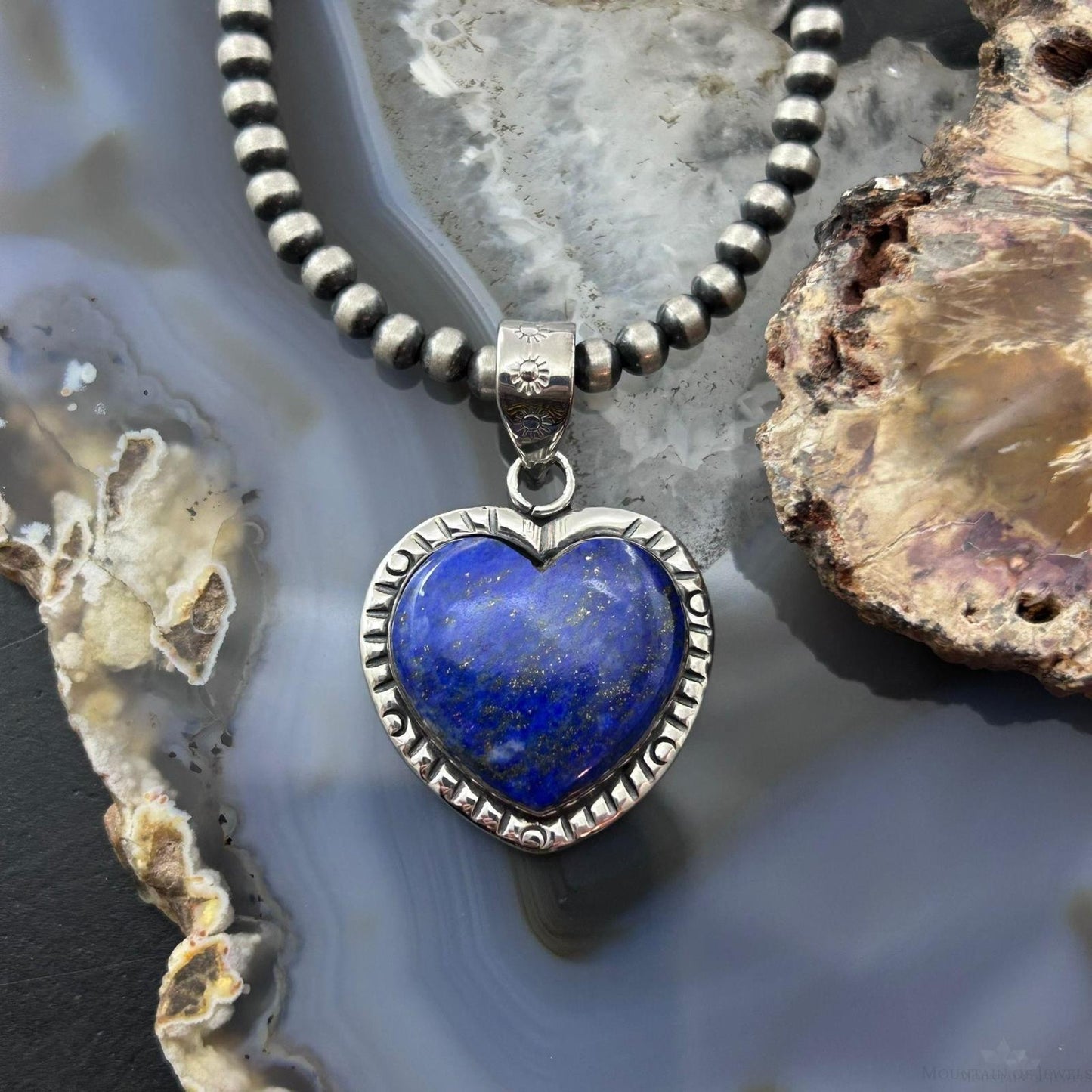 Sterling Silver Southwestern Style Lapis Heart Decorated Pendant For Women
