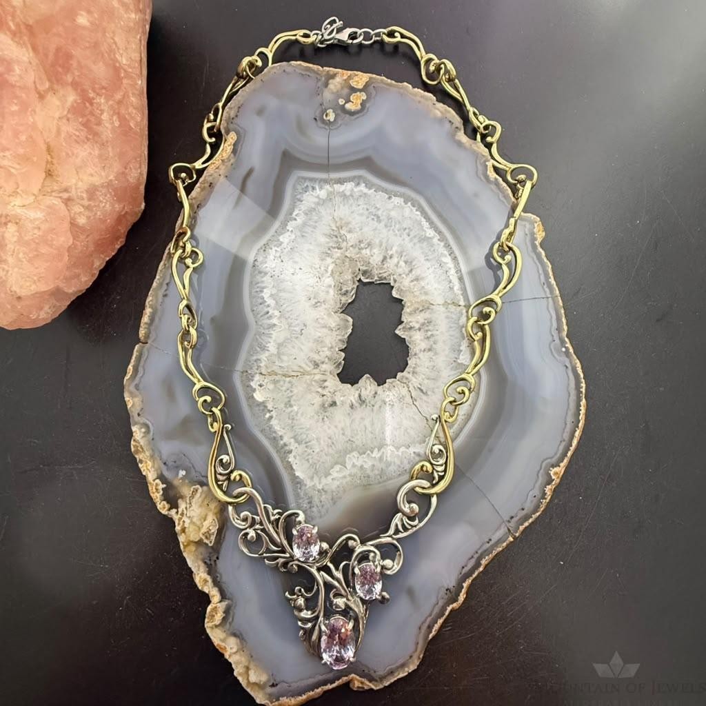 Carolyn Pollack Sterling Silver & Brass Faceted Amethyst 19.5" Swirl Decorated Necklace For Women