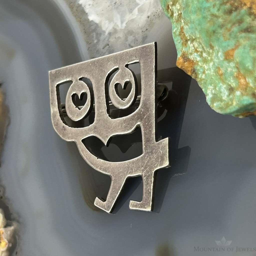 Charles Mik Stousland Sterling Silver Modernist Owl Brooch Pin
