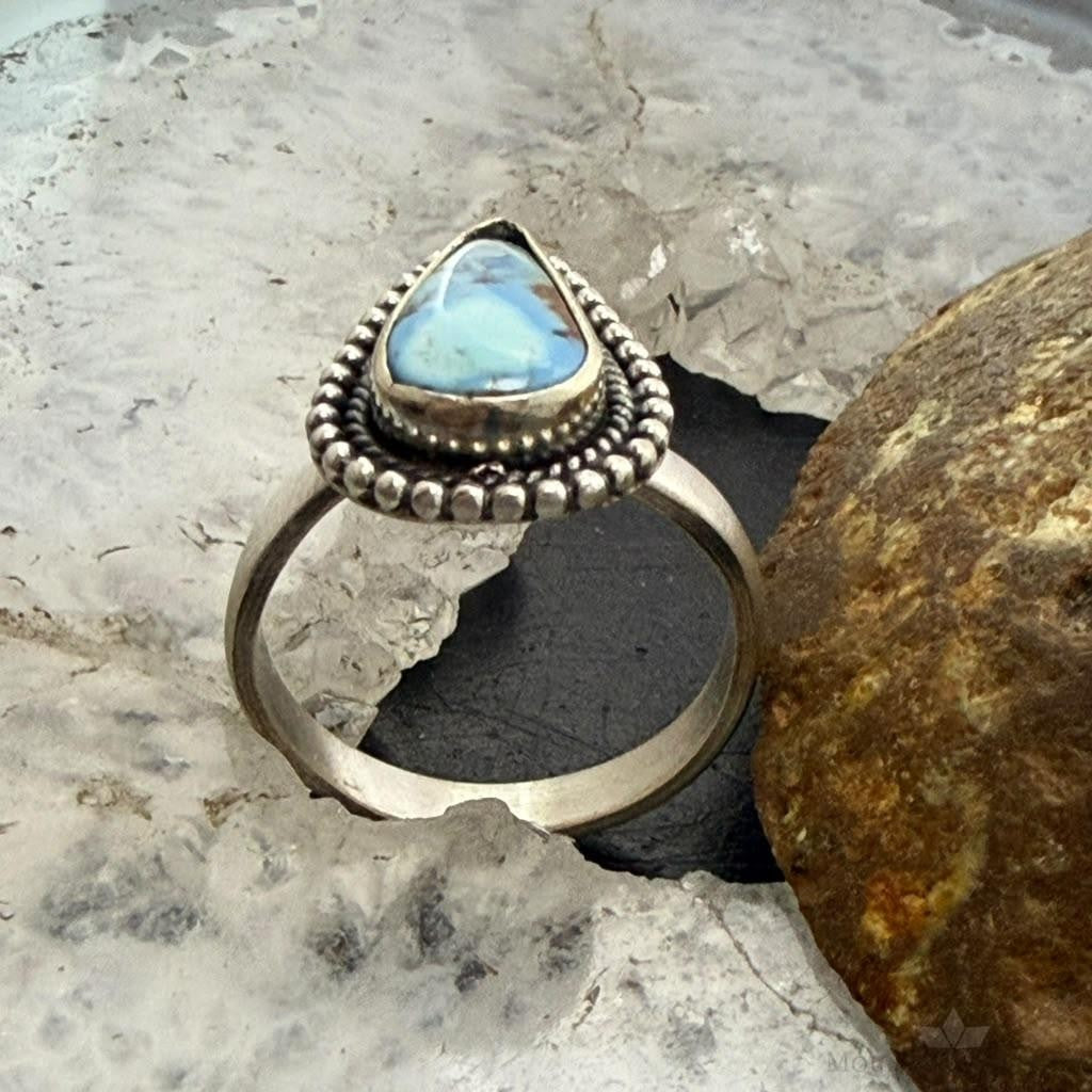 Sterling Silver Southwestern Style Teardrop Golden Hill Turquoise Adjustable Ring For Women