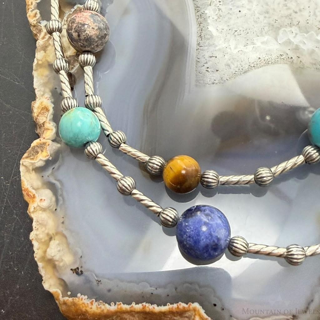 Carolyn Pollack Sterling Silver Cylinder, Beads and Multistone 34" Necklace For Women