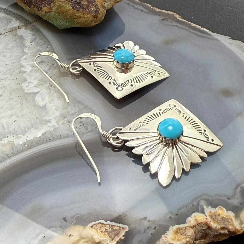 Michael Nez Sterling Silver Turquoise Pueblo Life Dangle Earrings For Women