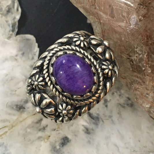 Carolyn Pollack Vintage Southwestern Style Sterling Silver Oval Charoite Decorated Ring For Women