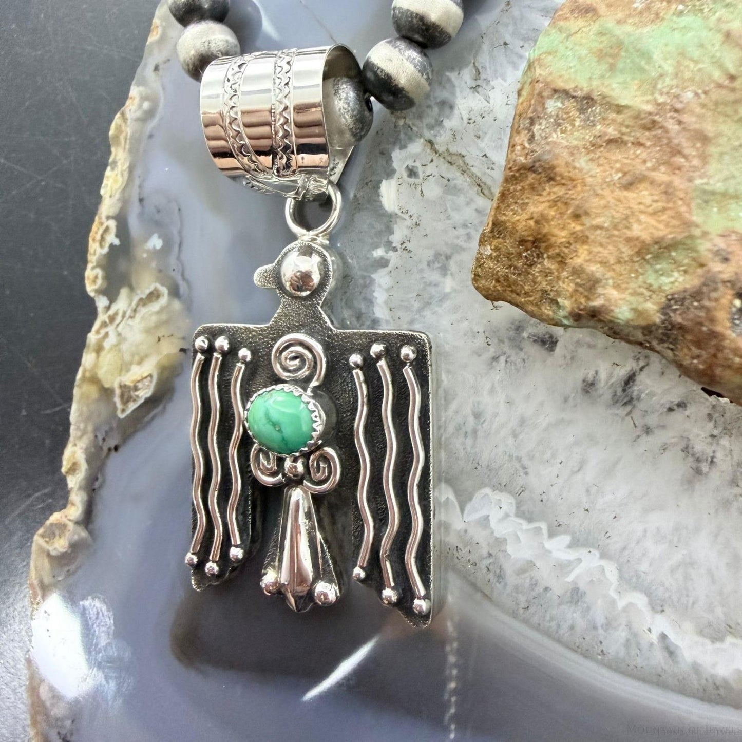 Alonzo Mariano Sterling Silver Turquoise Decorated Thunderbird Unisex Pendant