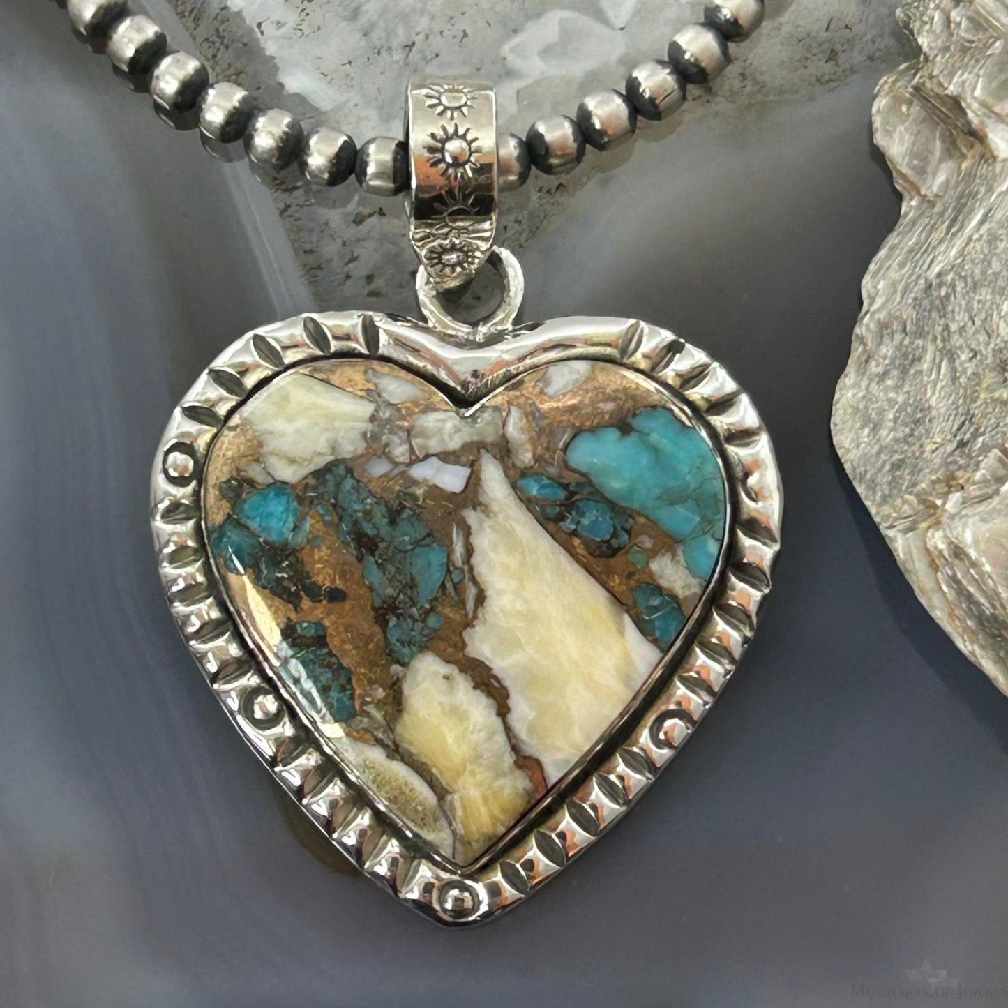 Sterling Silver Southwestern Style Turquoise Spiny Oyster Heart Pendant For Women #1