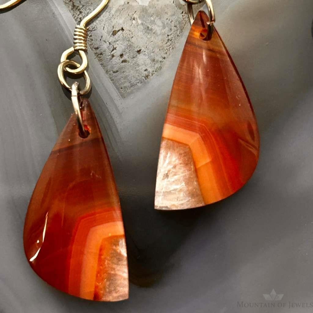 Sterling Silver Half Moon Carnelian Slab Dangle Earrings For Women #331